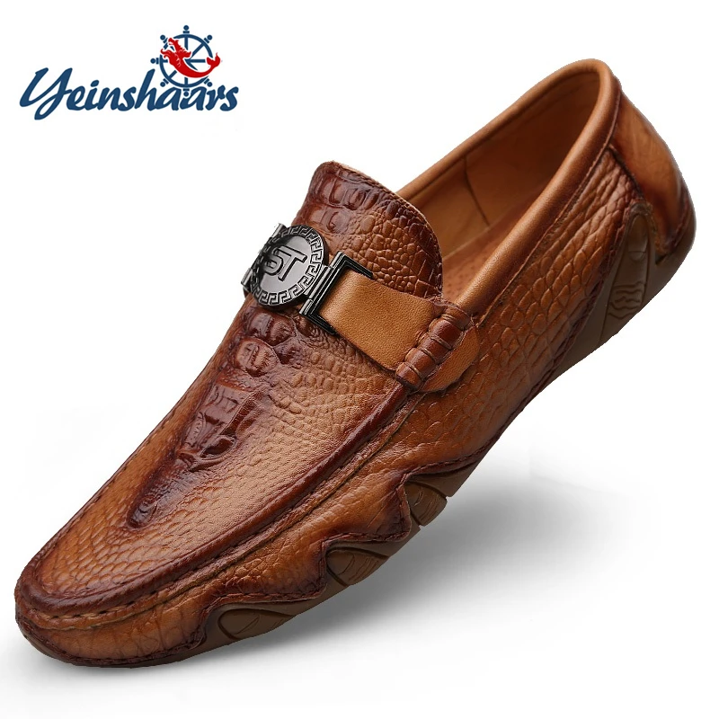

YEINSHAARS Crocodile Skin Loafer Shoes Men Genuine Leather Slip-on Moccasins Handmade Man Casual Shoes Drive Walk Luxury Leisure