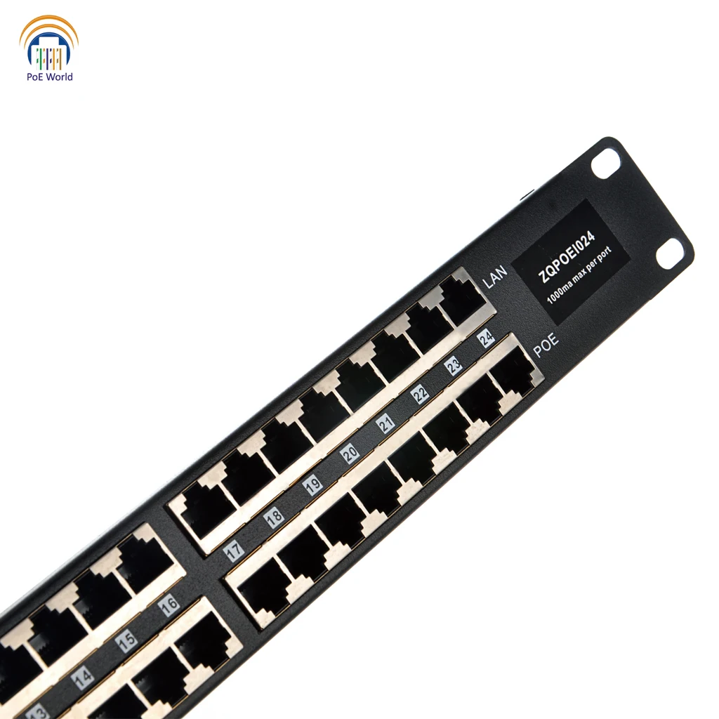1U PoE инжектор 24 порта ethernet Mid span пассивная POE коммутационная панель питания 10/100