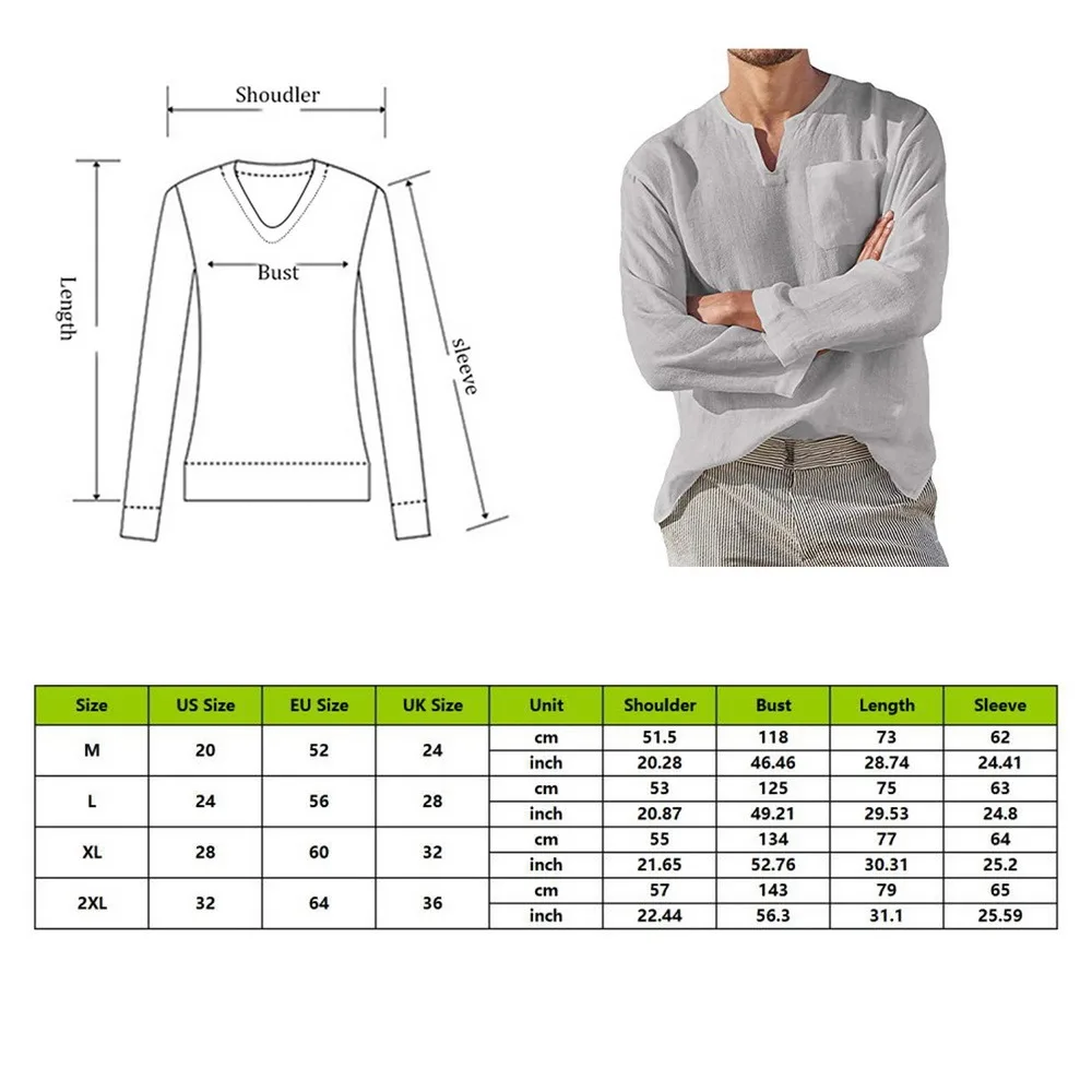 

Men's Long Sleeve V-Neck Casual Beach Linen Shirt Men's Solid Color Casual Pullover Shirt Without Buttons Comfortable Shirt