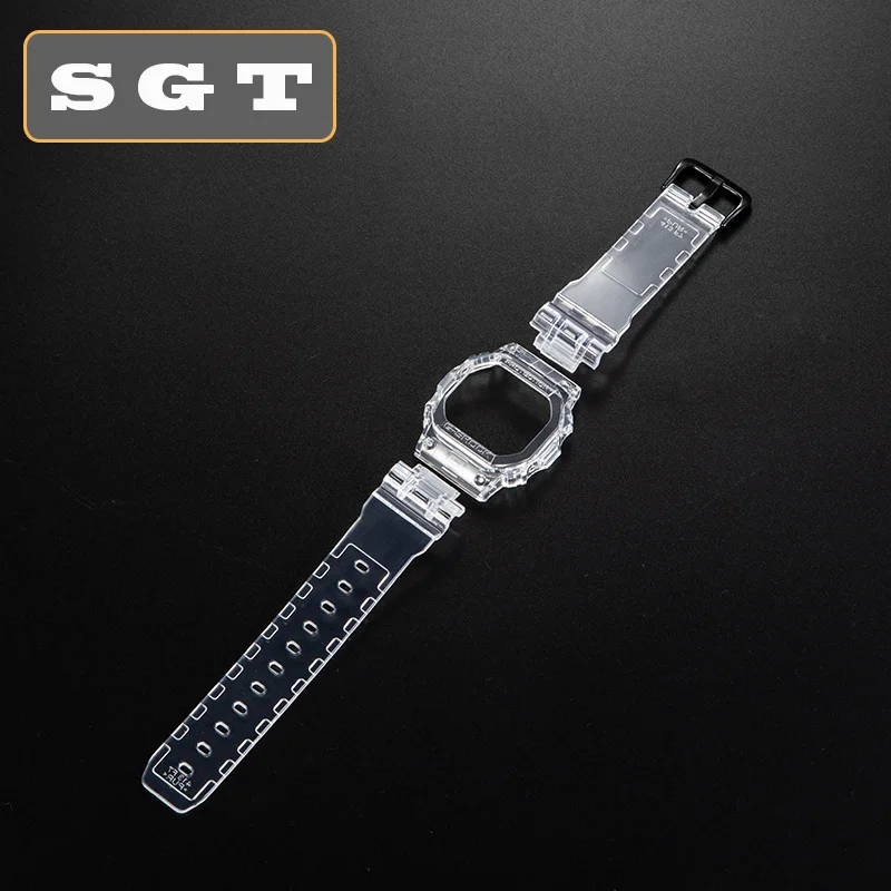 Black clasp Прозрачный силиконовый ремешок для часов Замена для DW5600 DW5610 резиновый ремешок Спортивные Водонепроницаемые ремешки для часов - Цвет ремешка: Black clasp