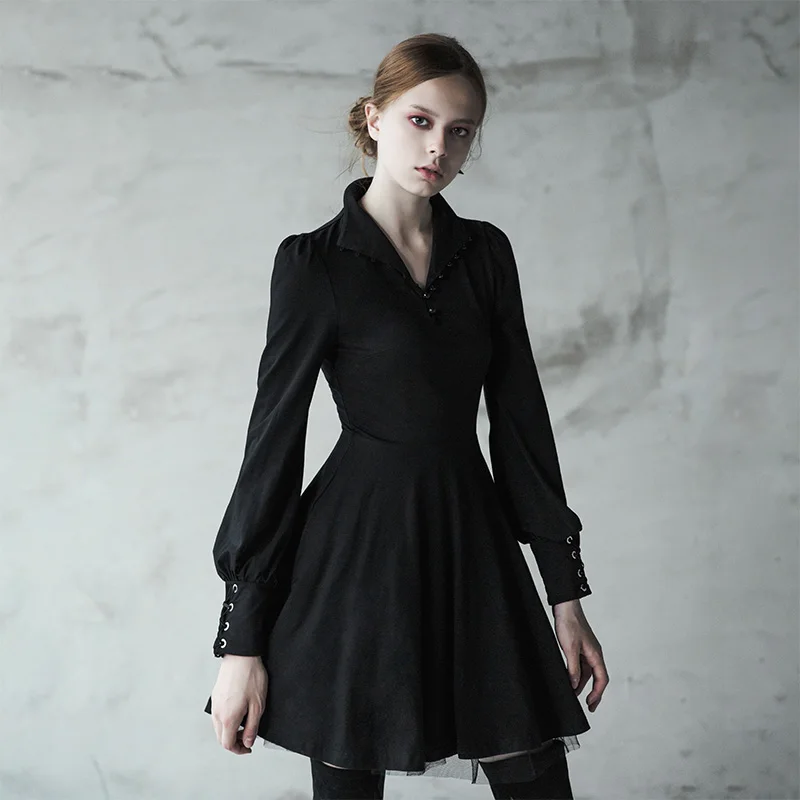 Женское винтажное платье в стиле Панк RAVE готическое черное трапеция с длинным