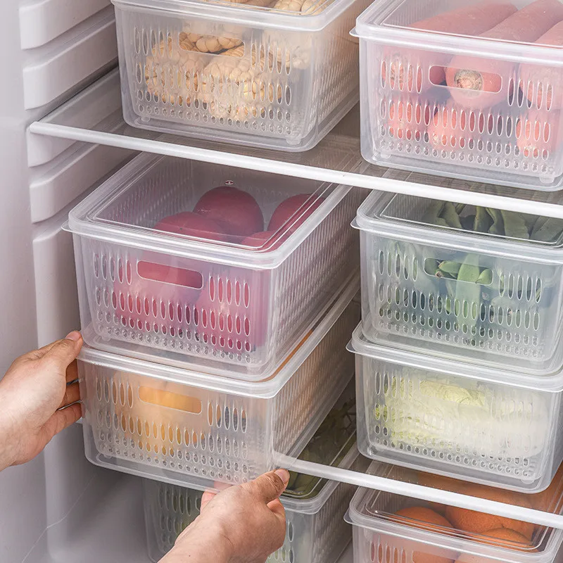 

Пластиковая герметичная коробка для хранения свежести в холодильнике, Многофункциональная Корзина для слива овощей и фруктов, контейнер, к...