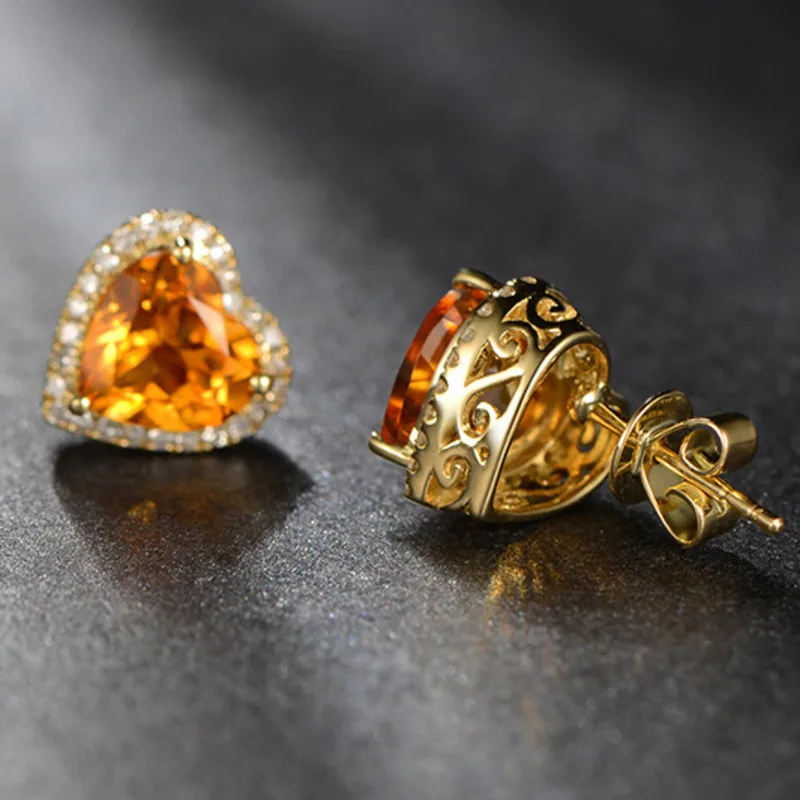 Женские серьги в форме сердца Anillos Yuzuk желтое ювелирное изделие с цветными