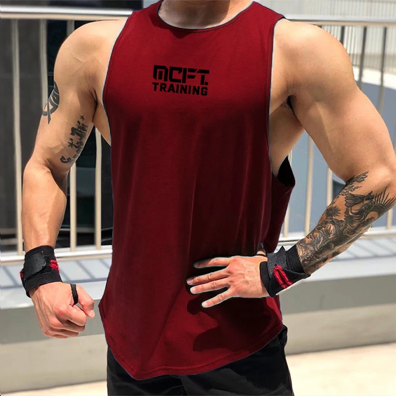 

Men Running Vest Bodybuilding Cotton Tank Tops Gym Fitness Vest Sleeveless Shirt Male Summer Casual Fashion Workout Clothes