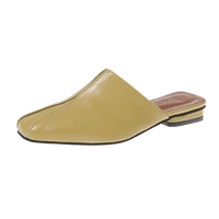 new 2021 women pu leather flat slippers mules plates feminino ladies femme pointed toe chaussure half slide elegant shoes