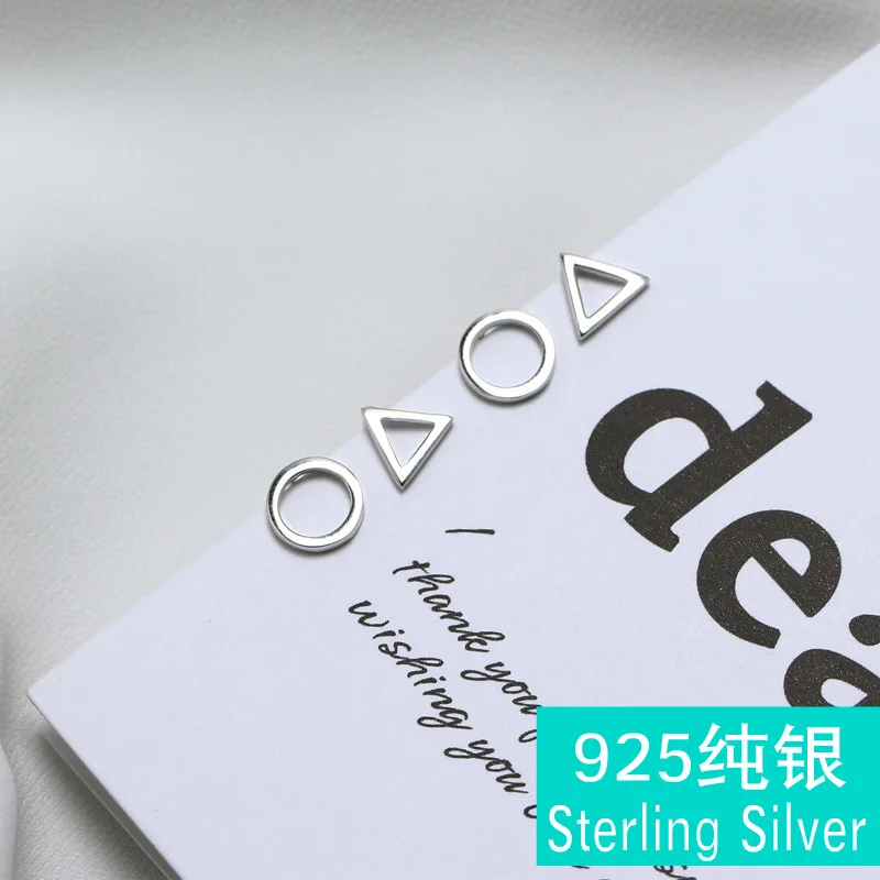 100% 925 Sterling Silver Earrings Fashion Geometric Triangle Round Stud For Women Men |