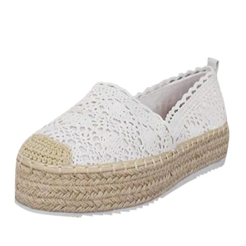 Spring/Autumn 2020 Women Shoes Flat Platform Shoes Woman Lace Straw Shoes Casual Solid Slip-On Zapatos De Mujer Plus Size 35-43