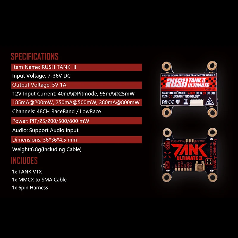 RUSH TANK II V2.1 5 8G 48CH Raceband Питер/25 800 МВт переключаемый 2 8S VTX для RC FPV Racing Freestyle Nazgul5