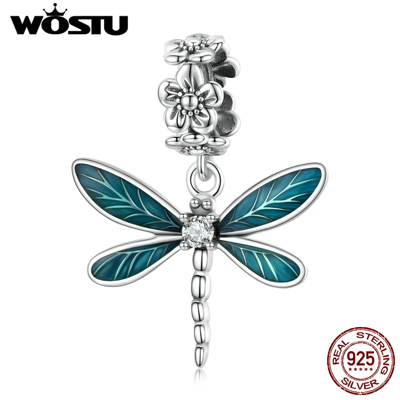 

WOSTU 2021 925 Sterling Silver Flower Gorgeous Dragonfly Insect Pendant Charm Beads Fit Original Bracelet DIY Jewelry CTC521