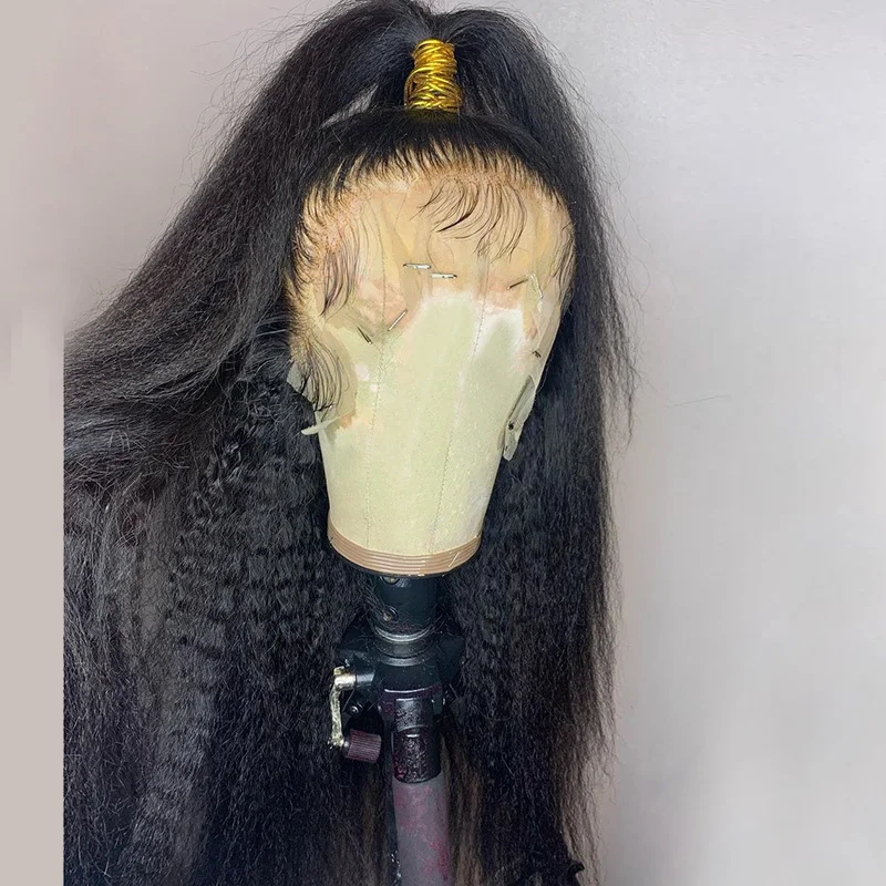 

Kinky Straight Lace Front Wig Pre Plucked With Baby Hair Brazilian Remy Yaki Human Hair Wigs Glueless 13x6 Lace Front Wigs 250%