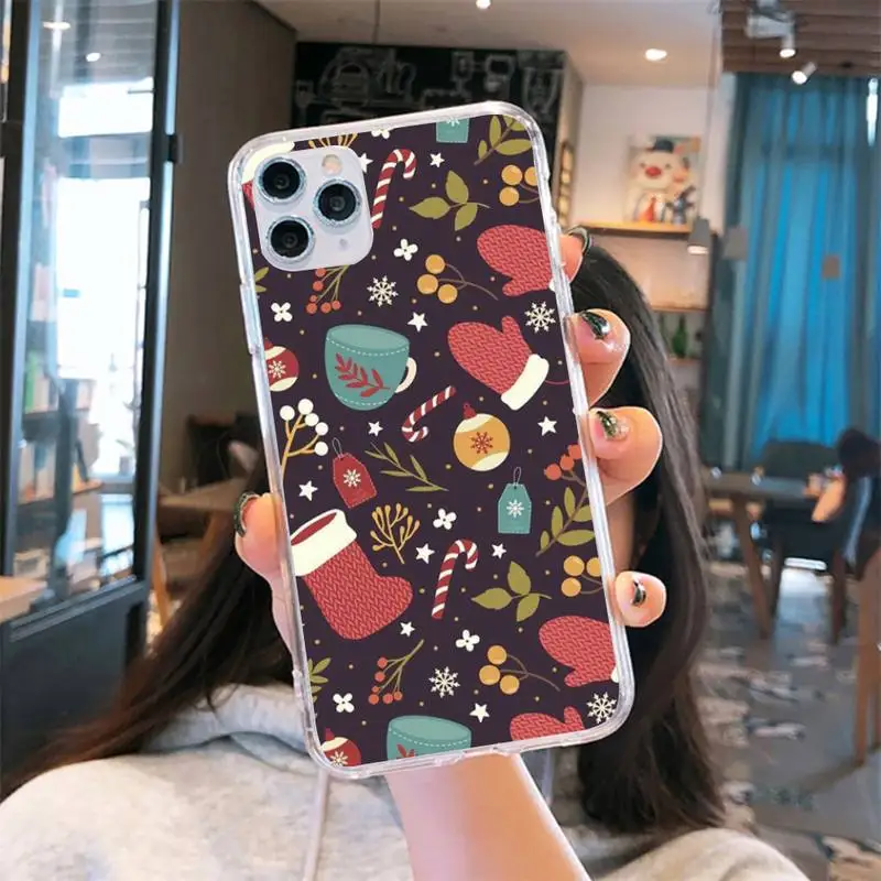 

Christmas Santa Claus elk Phone Case Transparent for iPhone 6 7 8 11 12 s mini pro X XS XR MAX Plus