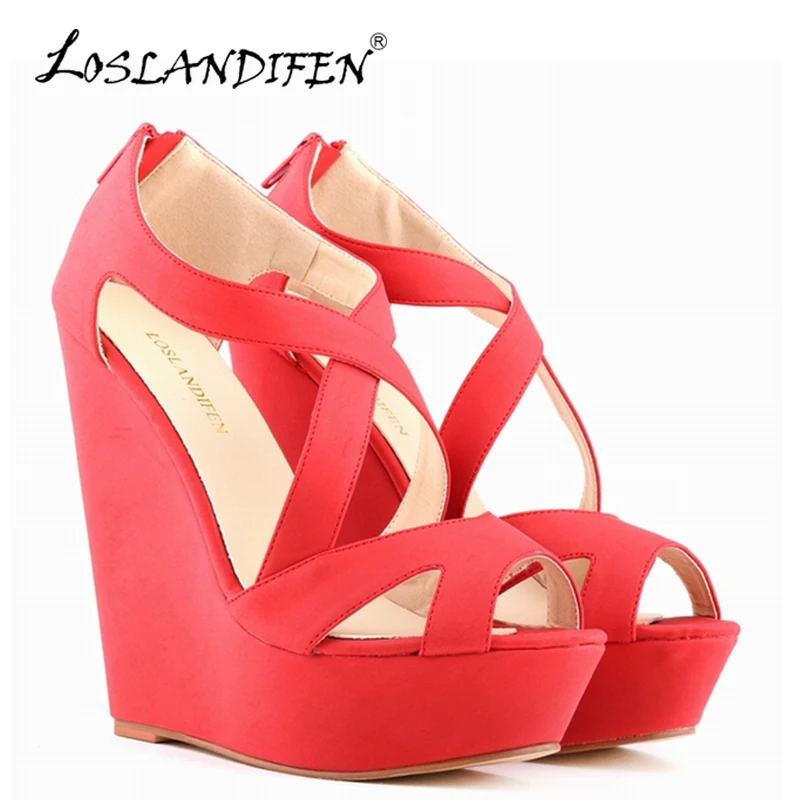 Женские туфли лодочки на танкетке LOSLANDIFEN замшевые платформе и высоком каблуке