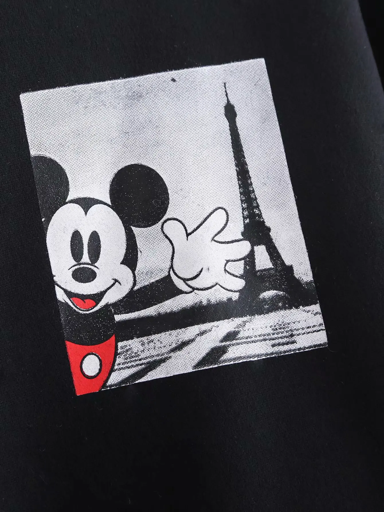 Disney стильный Микки Маус мультфильм Эйфелева башня печати o-образным вырезом пуловер черная футболка модные женские с длинным рукавом Harajuku топы