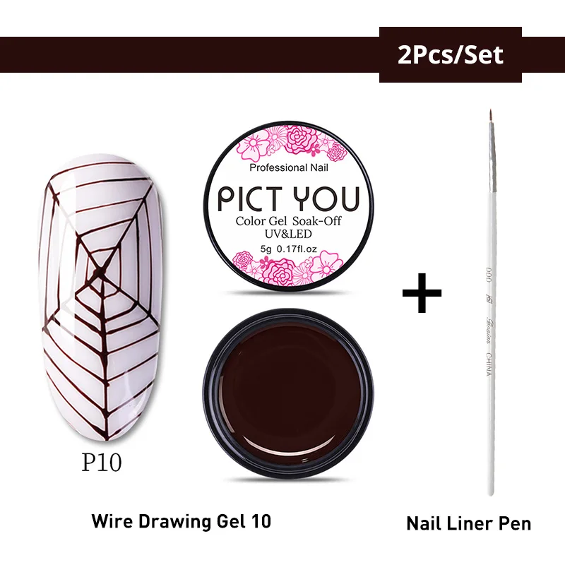 Set 12 PICT YOU 5 г паучий Гель-лак для рисования проволокой черный, белый, золотой, серебряный лак для дизайна ногтей с пауком долговечный УФ-гель - Цвет: Set 12