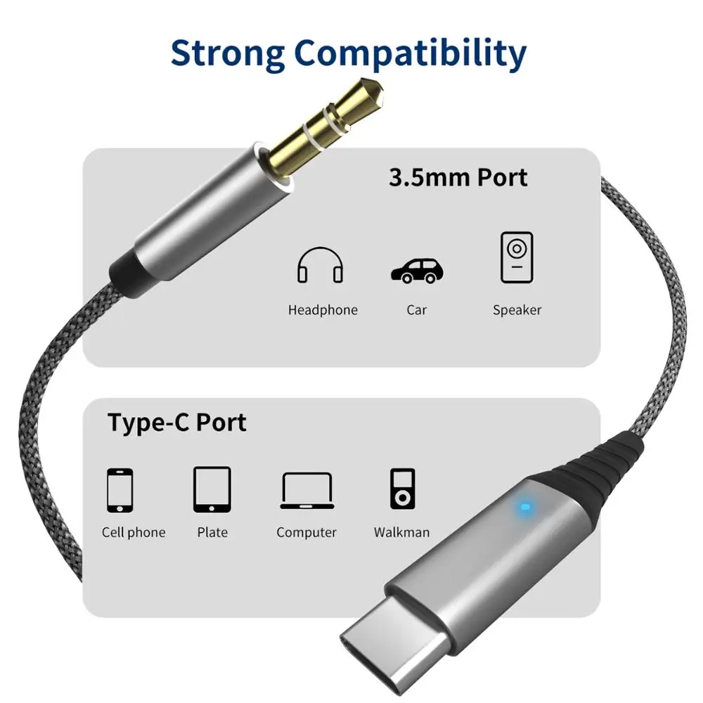 USB C к 3 5 мм Aux кабелю адаптер для наушников типа совместим с Note10/Mate40/Mi10-Support