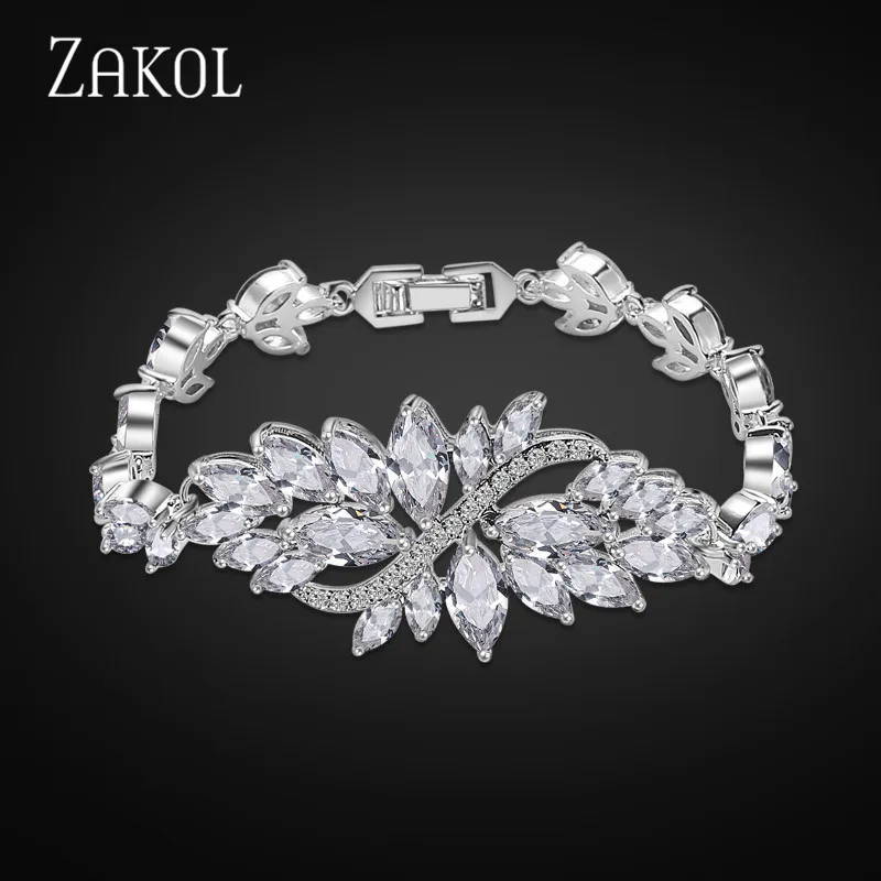 White Bracelet ZAKOL свадебный ювелирный набор, Свадебный кулон, цветок, серьги-гвоздики с кристаллами, колье, массивное ожерелье, наборы для подружки невесты, Christma FSSP003 - Окраска металла: White Bracelet