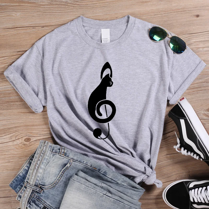 ONSEME Cat футболки с графическим принтом и музыкальными нотами женские летняя