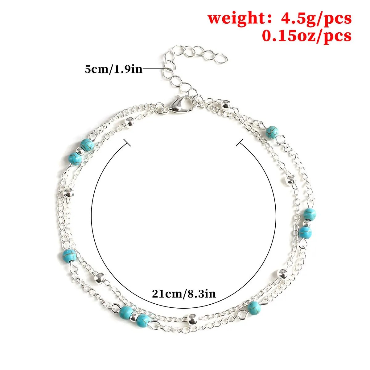 

Versatile fashion jewelry cross border source manufacturer handmade double-layer round bead small pine stone foot chain k274
