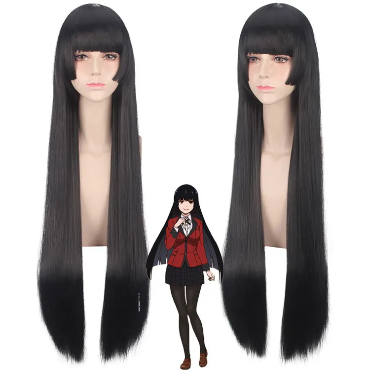 Парики для косплея Kakegurui Yumeko Jabami черные прямые термостойкие синтетические волосы