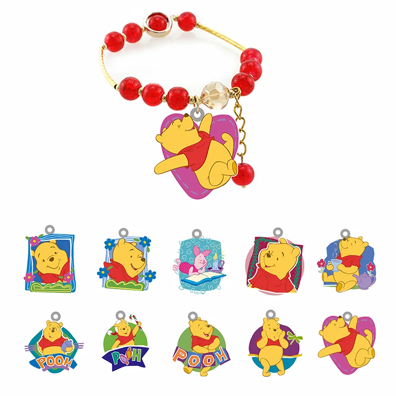 

Disney New Animated Winnie The Pooh Character Shape Red Beaded Rope Chain Bracelet Epoxy Resin Hand Rope Strap Bracelet Tasteful