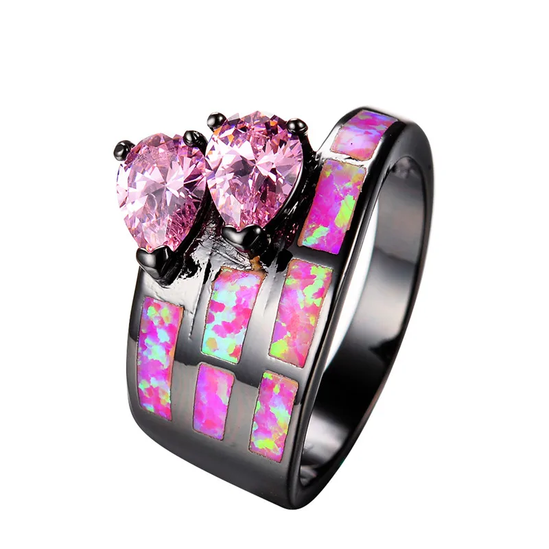 Милое женское розовое кольцо с огненным опалом модное обручальное из черного