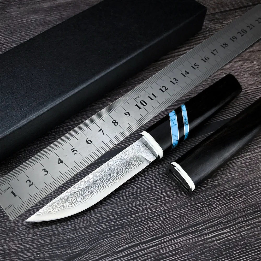 

New Japanese VG10 Damascus Samurai Straight Knife Outdoor Combat Tactical Knife Camping Hunting Tool Collection Craft Knife