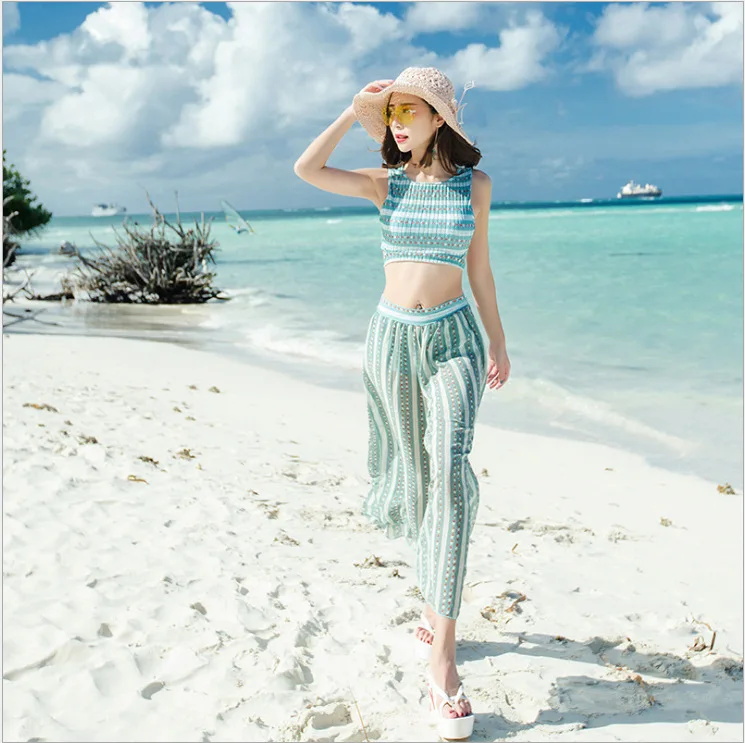 

2020 New Korean Sexy Hipster Stripes Two-Piece Swimsuits Womens Three-Piece Set Beach Seaside Holiday Tour Bathing /30