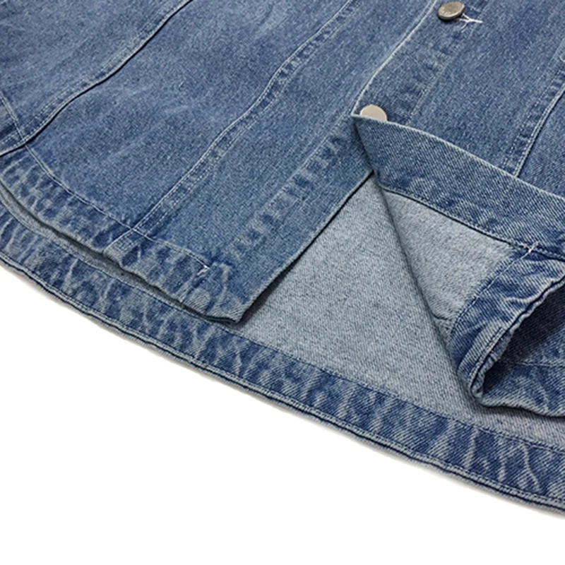 

[EAM] Loose Fit Blue Denim Pocket Burr Chain Jacket New Lapel Long Sleeve Women Coat Fashion Tide Spring Autumn 2021 1DD6377
