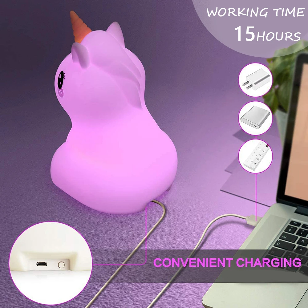 Ночсветильник в виде единорога для детей силиконовая лампа совы с сенсорным