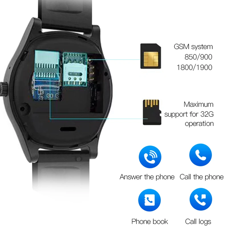 Мужские умные часы с сенсорным экраном Bluetooth звонки поддержка SIM-карты 2G GSM камера
