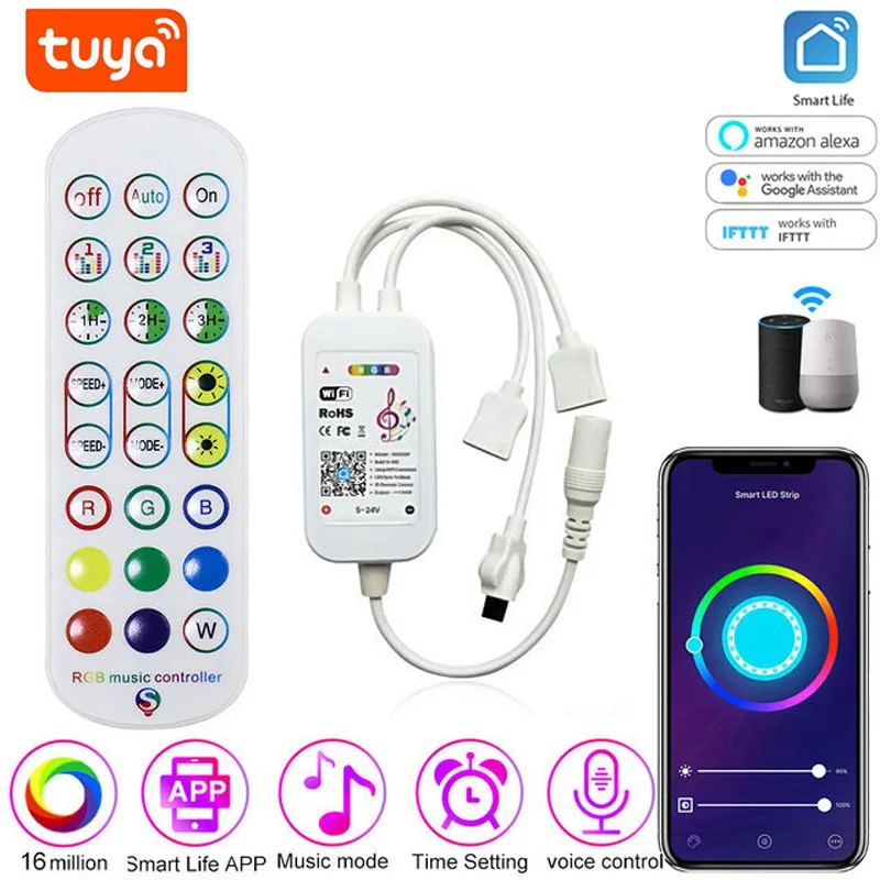 DC5-24V Tuya WiFi Smart LED Controller RGB Led Contoller 12V 4 Pin For Strip Light Life Alexa Google Home | Освещение