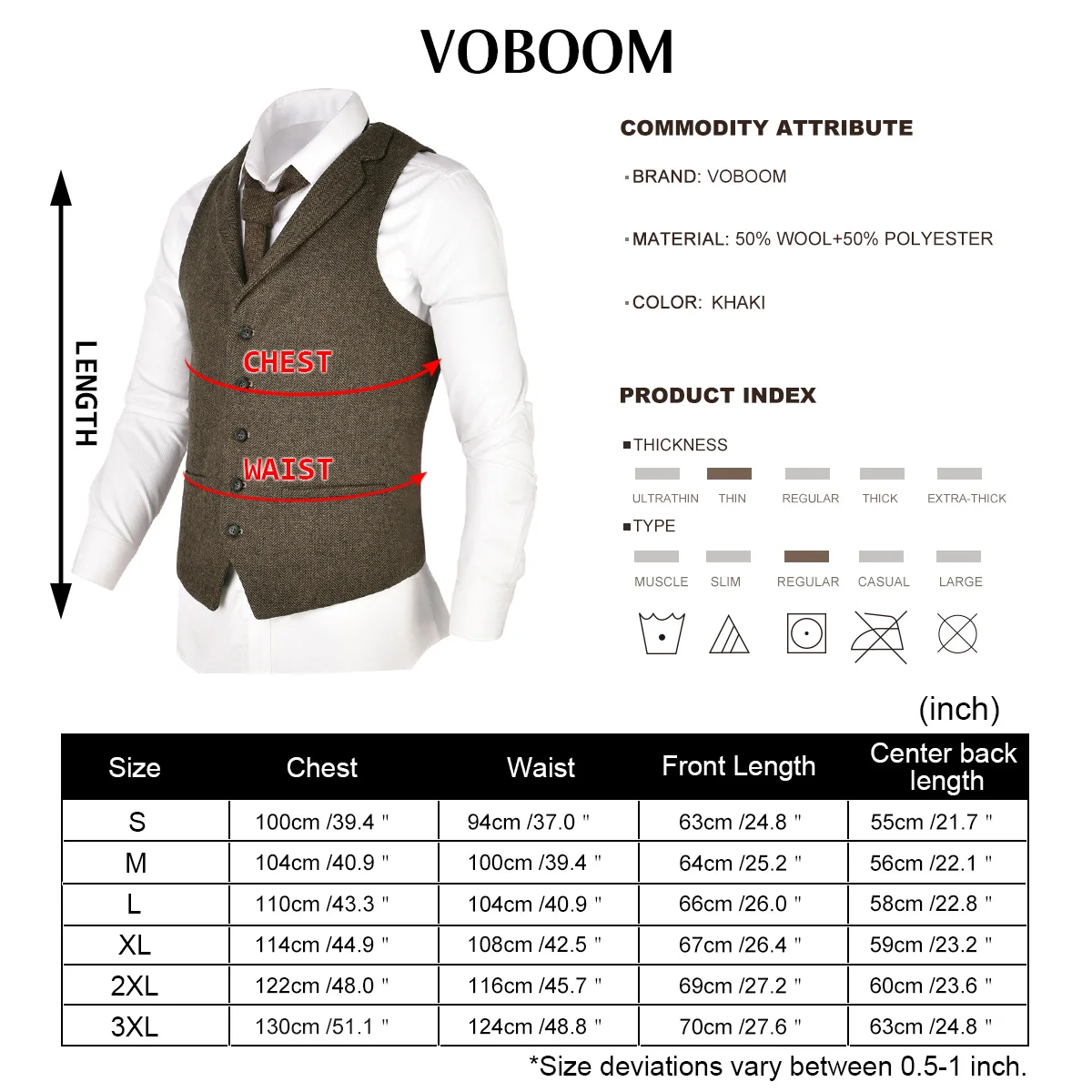 Мужской твидовый жилет VOBOOM серый шерстяной цвета хаки с узором в елочку