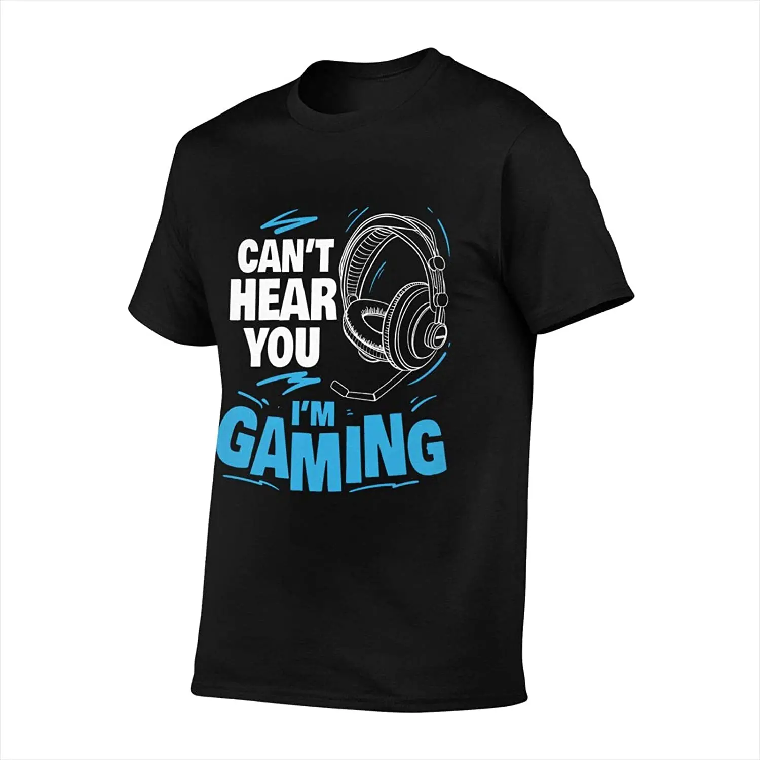 

2021 Summer Men's T-shirt Headphone Pattern Blue and White Letters Simple Printing Casual High Quality Oversized Men's Clothing