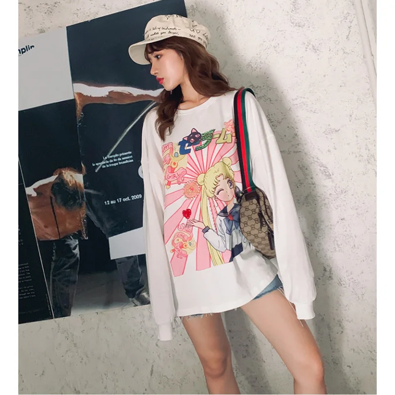 2019 осень cec Кофты с рисунками героев мультфильма Длинные рукава для женщин