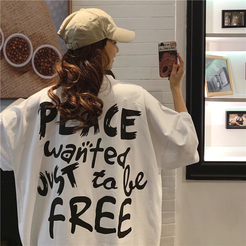 Футболка оверсайз Женская 2020 весна лето Харадзюку ulzzang vogue хип-хоп повседневная с