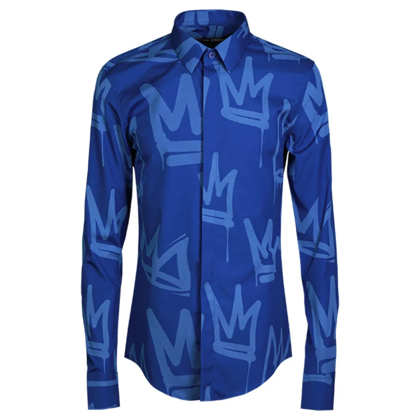 

Роскошная мужская рубашка, оригинальная брендовая мужская классическая рубашка с принтом короны, модные трендовые мужские рубашки, Повсед...