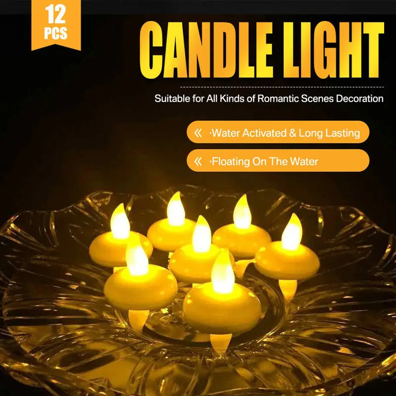 

Беспламенный плавающий светодиодный светильник для свечей, чайный светильник, работающий от батареи, мерцающий светодиодный светильник с ...