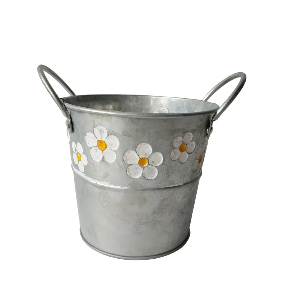 

S/3 D15XH15CM Round Flower Vase Galvanized Tub Home Decor Farmhouse Decoration