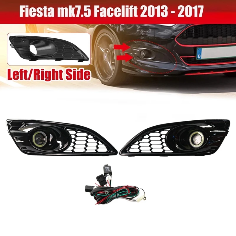 

For Ford Fiesta 2013-2017 Front Bumper Lower Honeycomb Fog Lamp Fog Lights Assembly Lamp Wiring Kit Pair