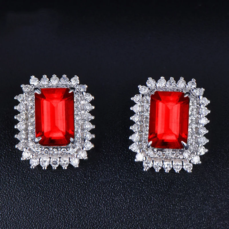 

BLACK ANGEL 925 Sterling Silver Created Emerald Ruby Blue Gemstone Wedding Stud Earrings For Women Fine Jewelry Christmas Gift