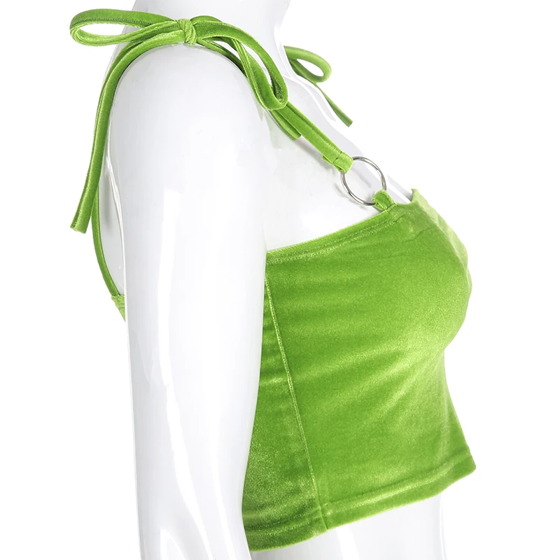 Летний сексуальный женский топ зеленый однотонный укороченный рубашка без