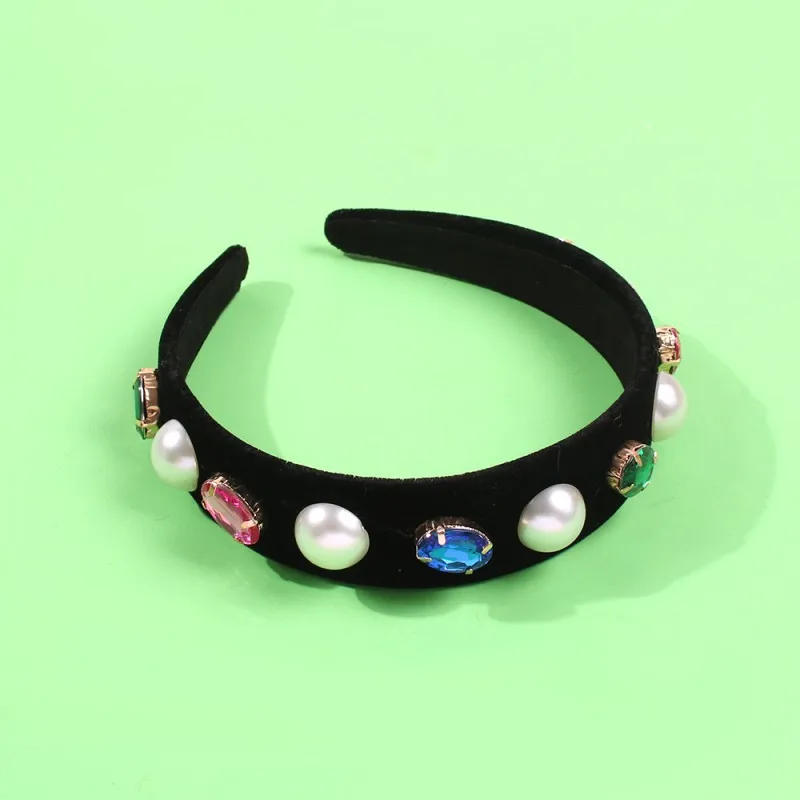 Женские черные повязки на голову для женщин большой жемчужный обруч волос