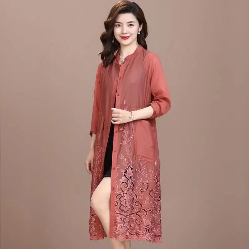 Ветровка с вышивкой Женская длинная Осенняя накидка 2021 высококачественный