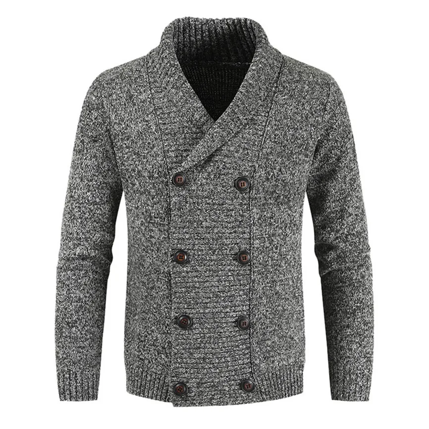 Dark Gray Мужская Повседневная теплая вязанная двубортная одноцветная куртка кардиган с длинным рукавом Basical вязаный свитер пальто - Цвет: Dark Gray