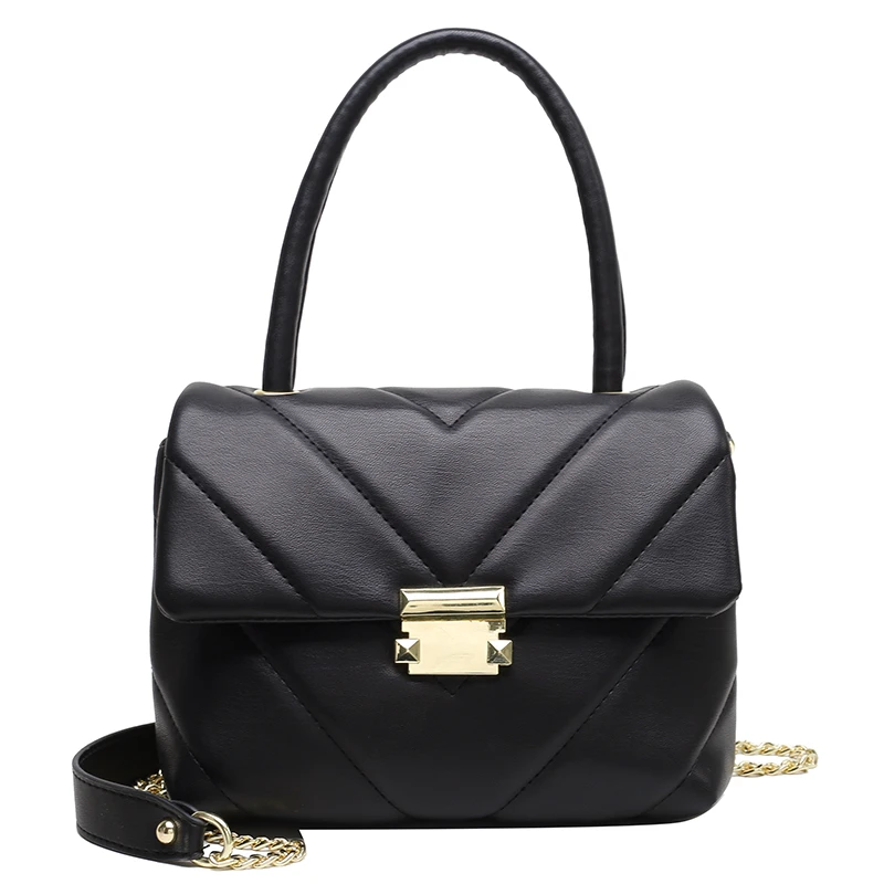 

V- Shape Small PU Leather Women Handbag and Purses Shopper Shoulder Crossbody Bag with Short Handle 2021 Designer Luxury