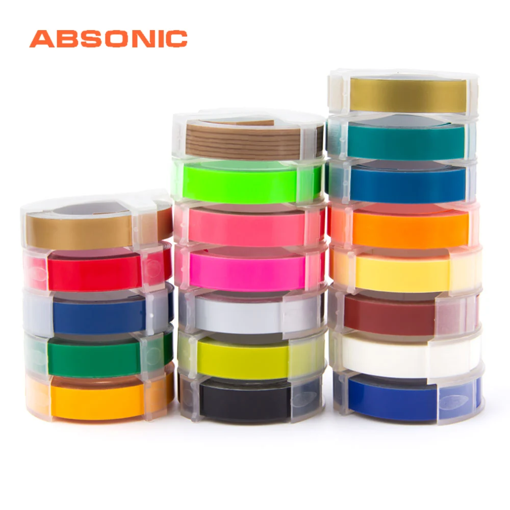 Absonic 2 рулона 9 мм 3D для тиснения, из ПВХ ленты этикеток совместимый с dymo 1610 1880 12965 ручные принтеры этикеток для Motex E101 производитель этикеток