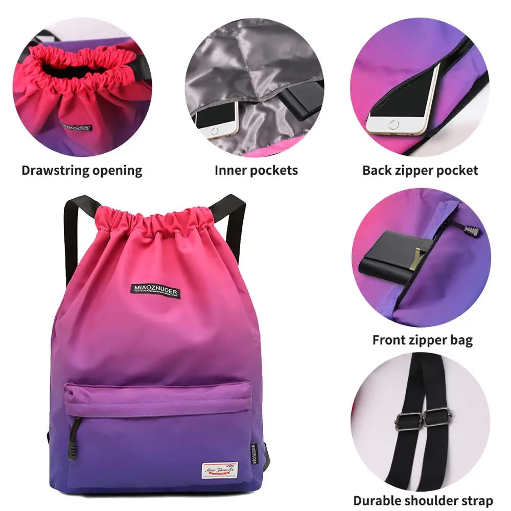 Waterproof Gym Bag Women Girls Sports Bag Travel Drawstring Bag Outdoor Bag Backpack for Training Swimming Fitness Bags Softback