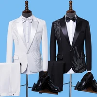 new fashion men suits embroidery blazers slim fit 2 pieces suits wedding business male tuxedos single buttons suit