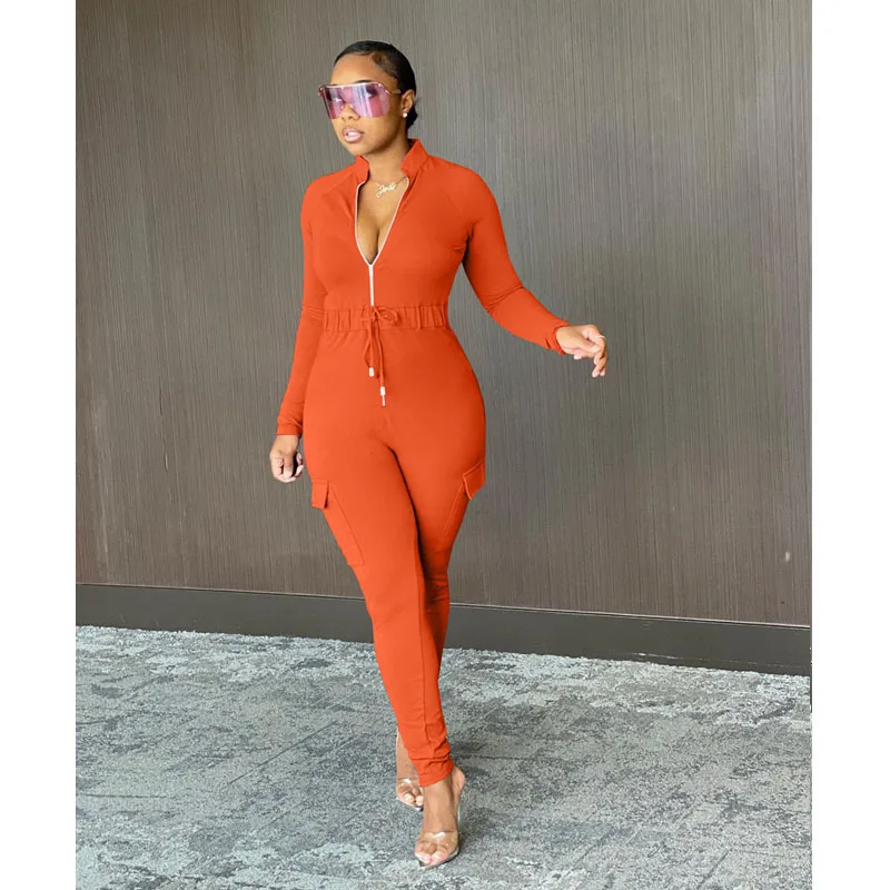 

Осенне-зимняя одежда, модный однотонный сексуальный Облегающий комбинезон на молнии, женский комбинезон, слитные брюки, уличная одежда для ...