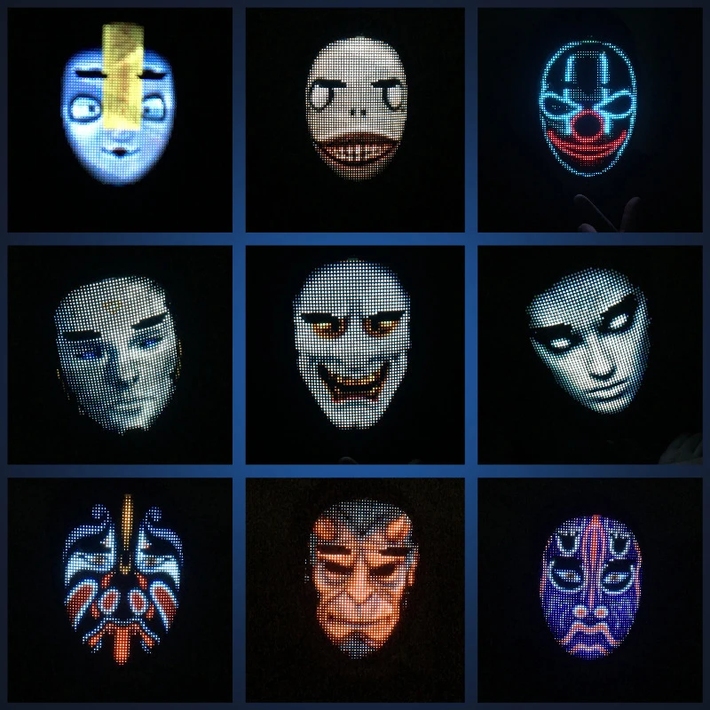 

Hot Sales Halloween Party Mask Face-Changing Glowing Mask Bluetooth APP Control DIY Luminous Mask Light up Face Mask Halloween